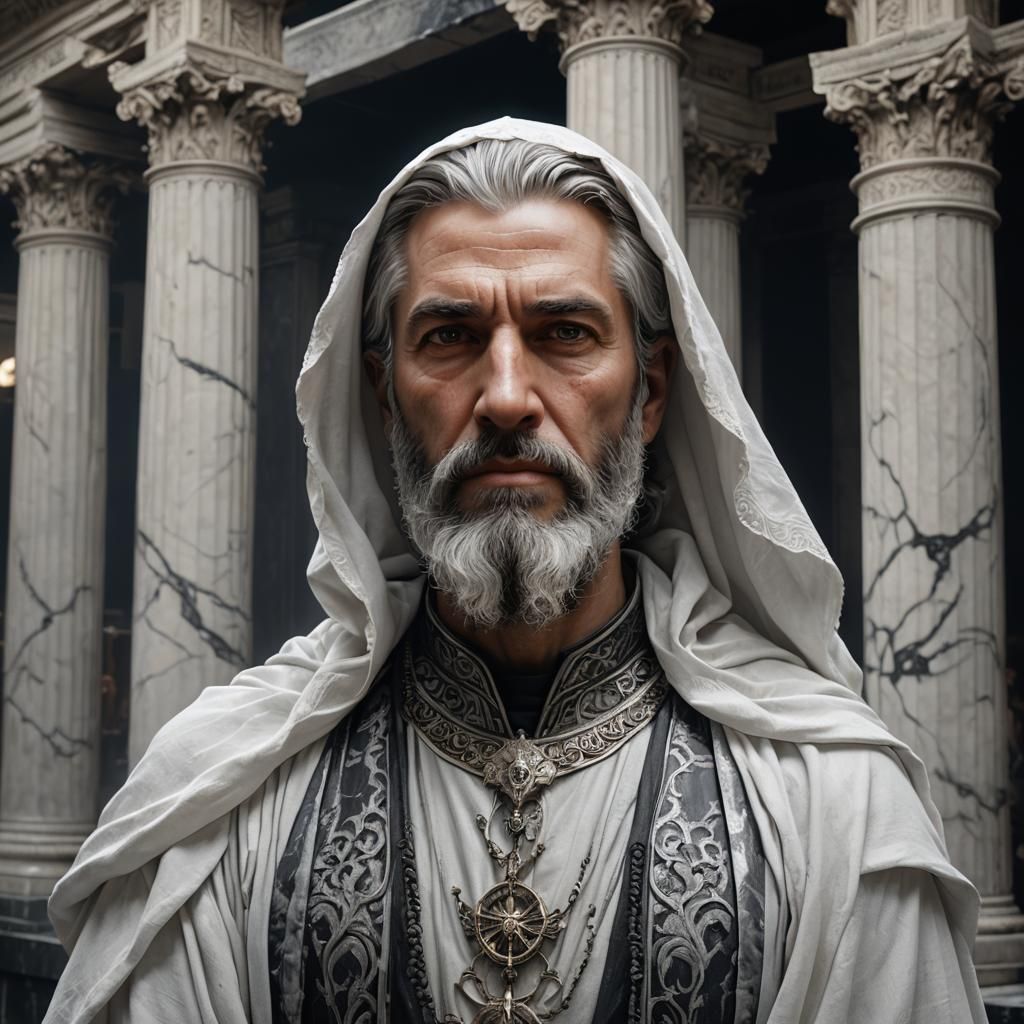 Portrait of a Veiled God in Marble Setting