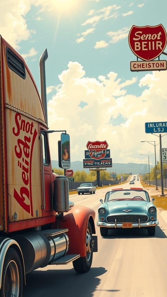 Retro American Road Trip Scene in Norman Rockwell Style