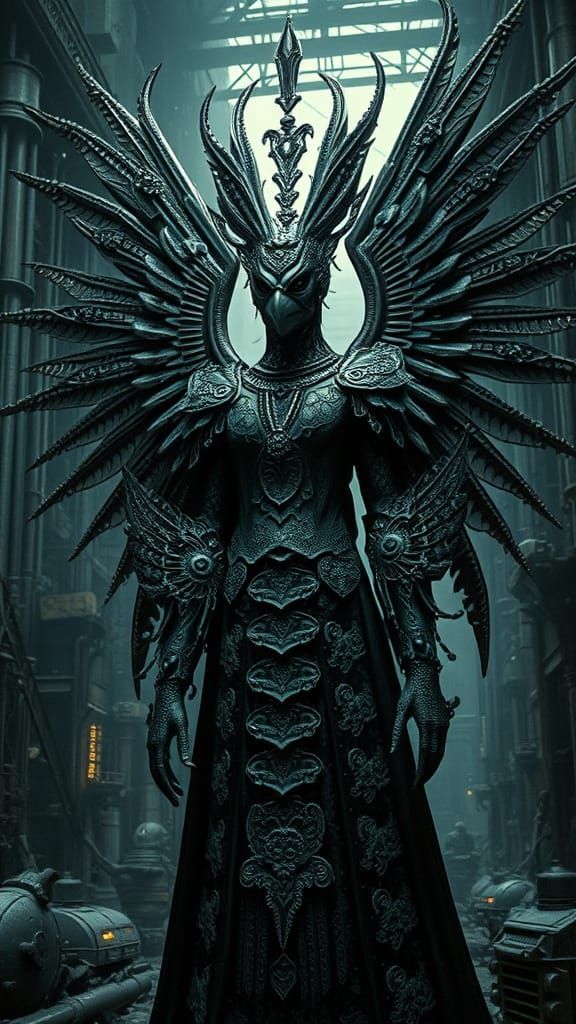 Gothic Quetzalcoatl in a Dark, Biomechanical Dreamscape