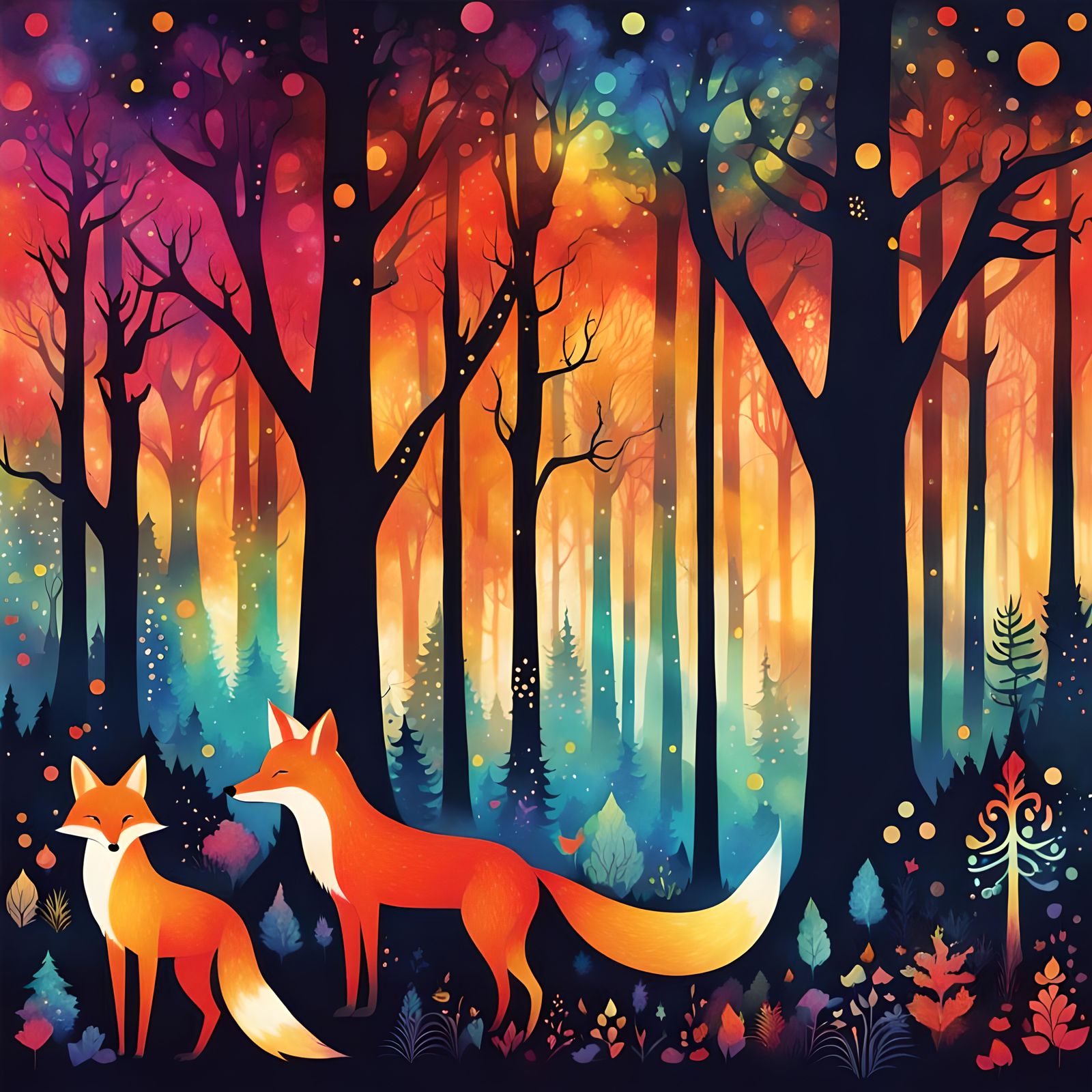 Psychedelic Fox Forest: A Colorful Fantasy