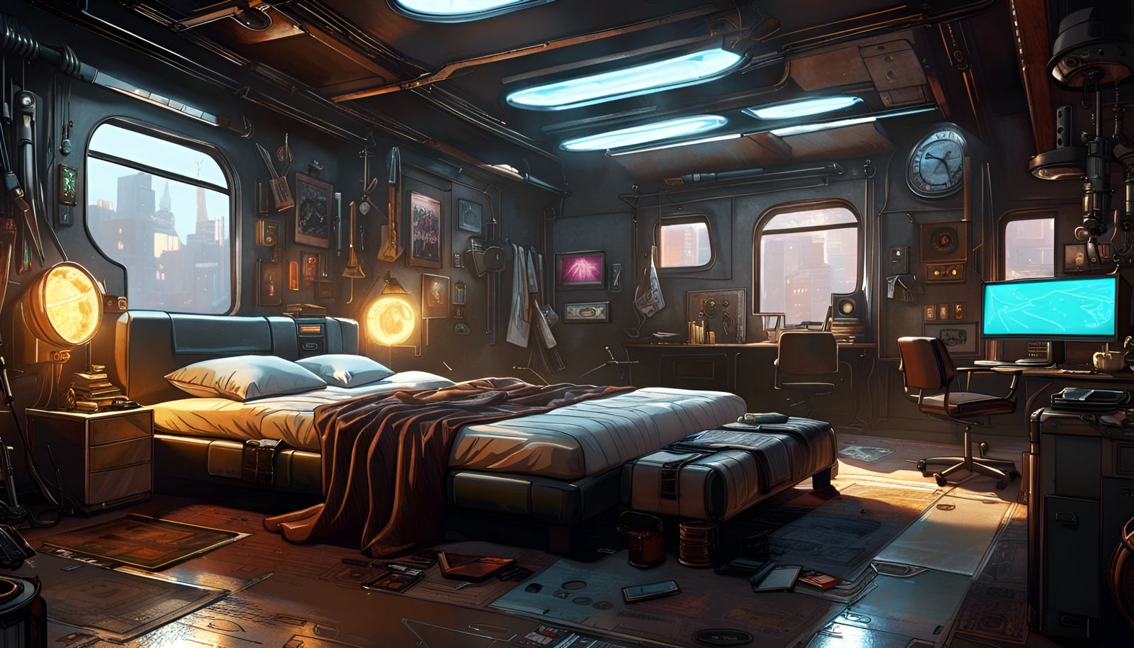 Cyberpunk Bedroom Interior in Hyperrealistic Detail