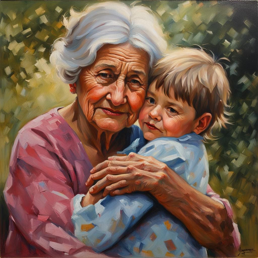 Grandmother and Child in Oil Painting Style