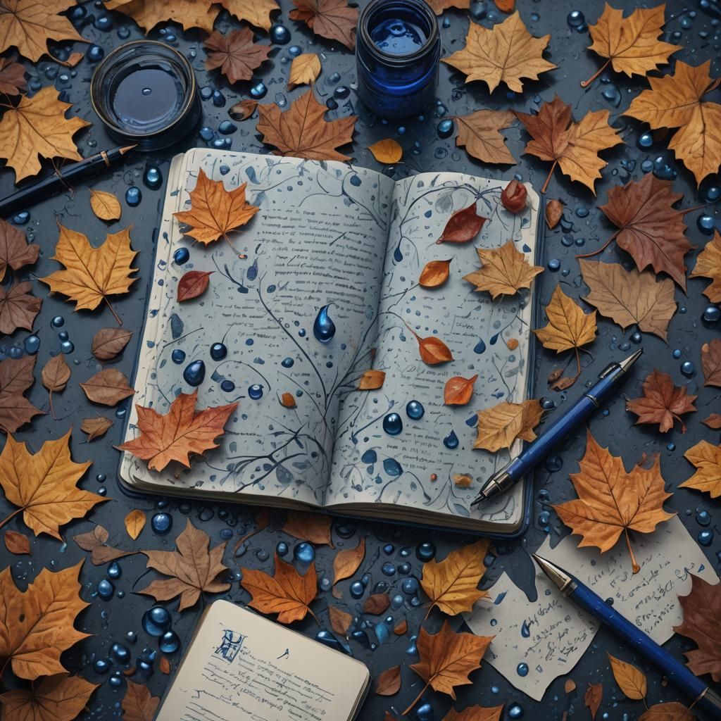Open Journal with Autumn Leaves: Detailed Matte Painting