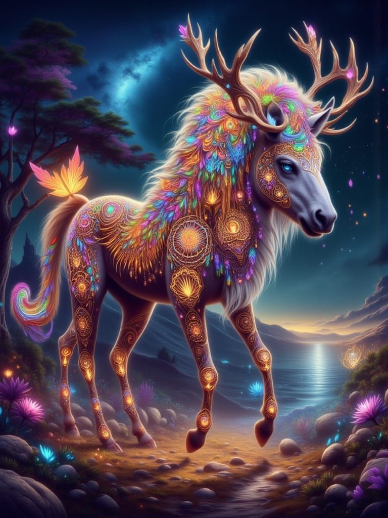 Fantastical Hybrid Animal with Glowing Patterns