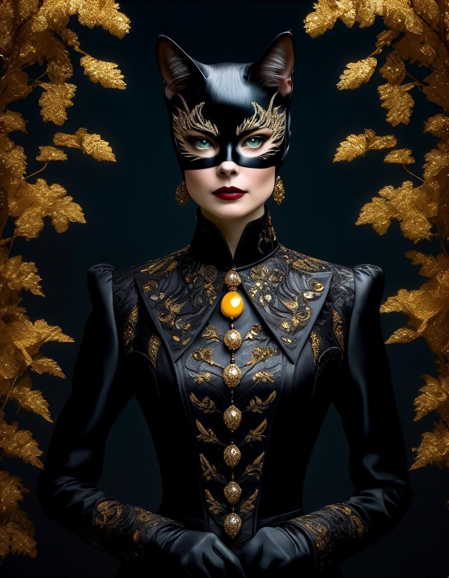 Cat Woman in Klimt Style, Victorian Gothic Fashion