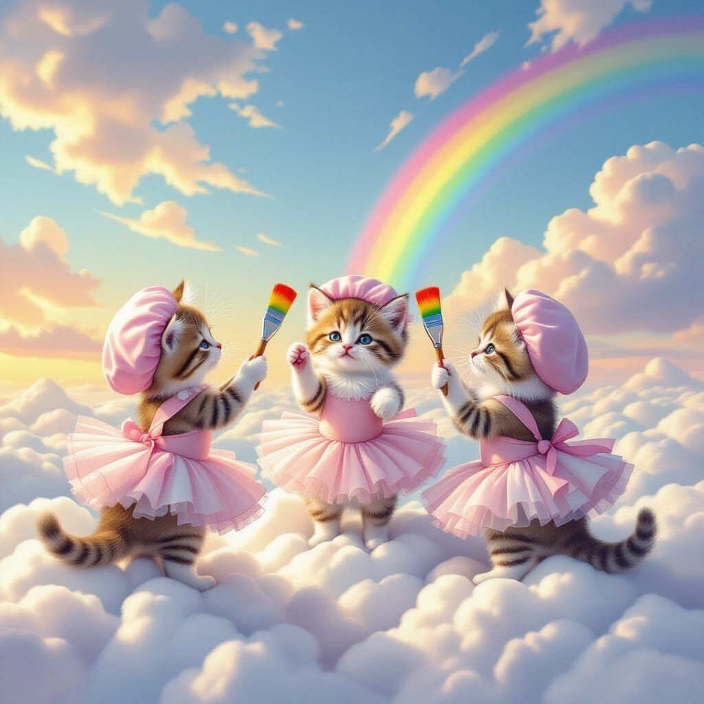 Kittens Painting Rainbows: Whimsical Ultra-Realistic Scene