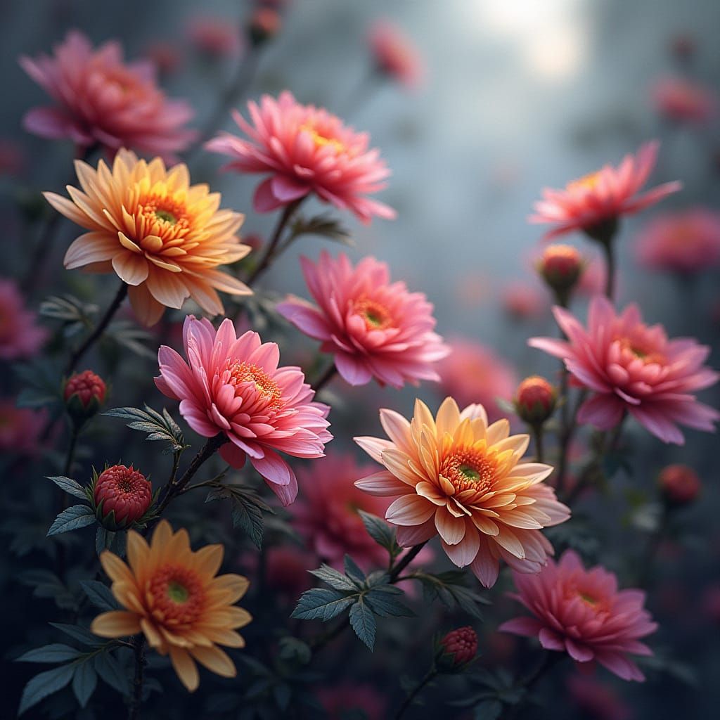 Detailed Matte Painting of Realistic Fantasy Flowers