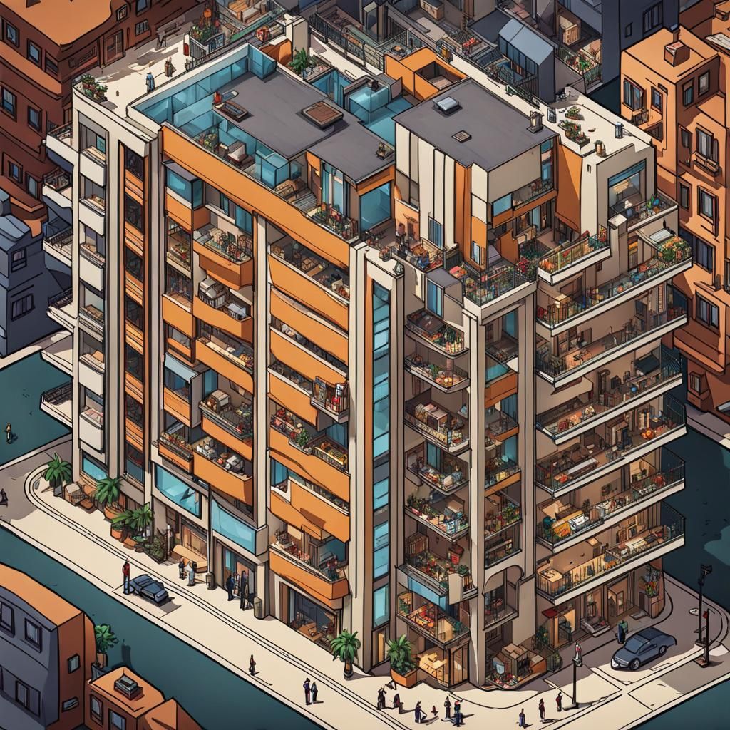 Isometric X-Ray View of a Metropolis Building in Comic Style