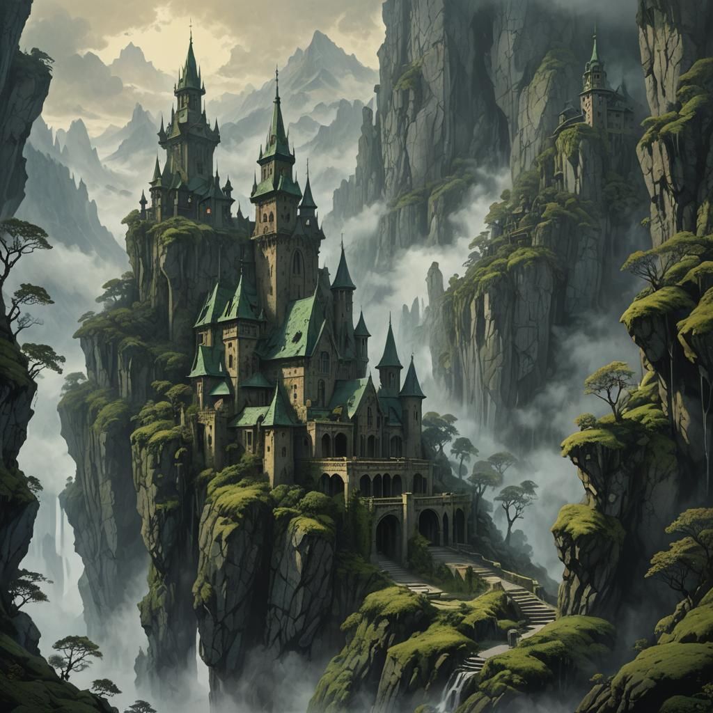 Majestic Mountain Mansion in Ethereal Light