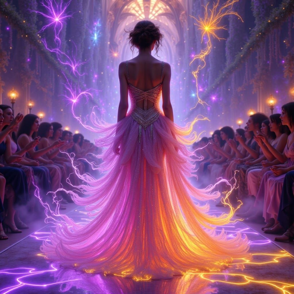 High-Fashion Model on Runway in Dark Fantasy Art Deco Style