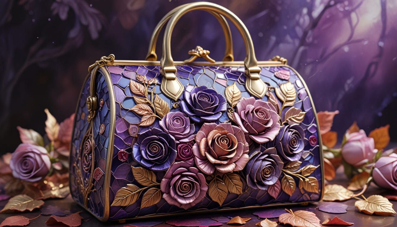 Ornate Stained Glass with 3D Roses as Impasto Painting