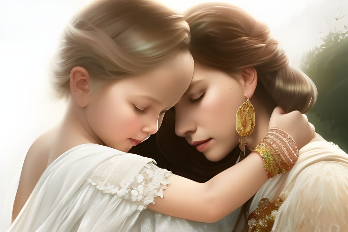 Mother and Daughter Portrait in Hyperdetailed Style
