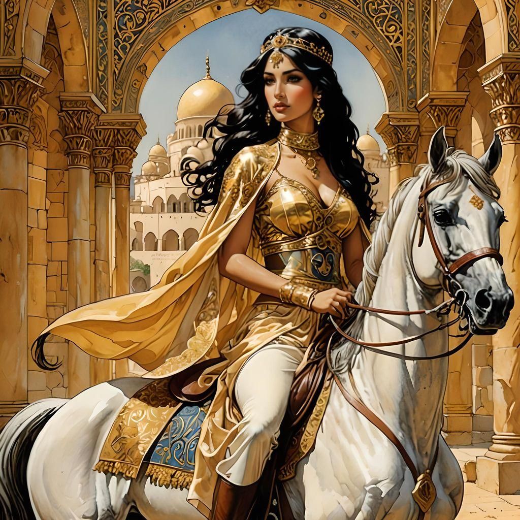 Arabian Princess on Horse in Golden Setting