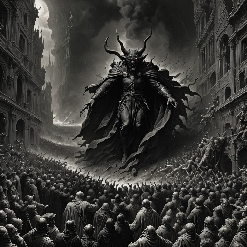 Satan Emerges from Spaceship in Horror Art