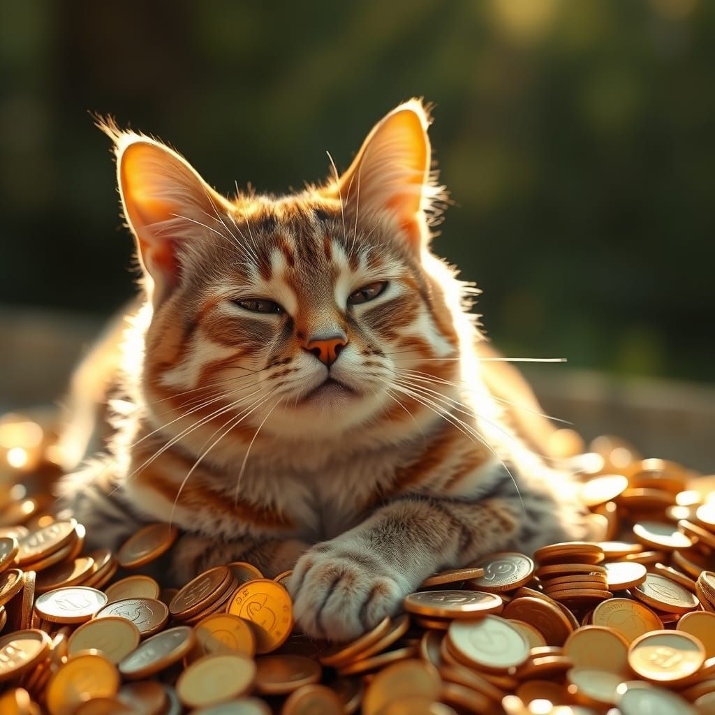 Regal Caliaco Cat Basks in Golden Opulence