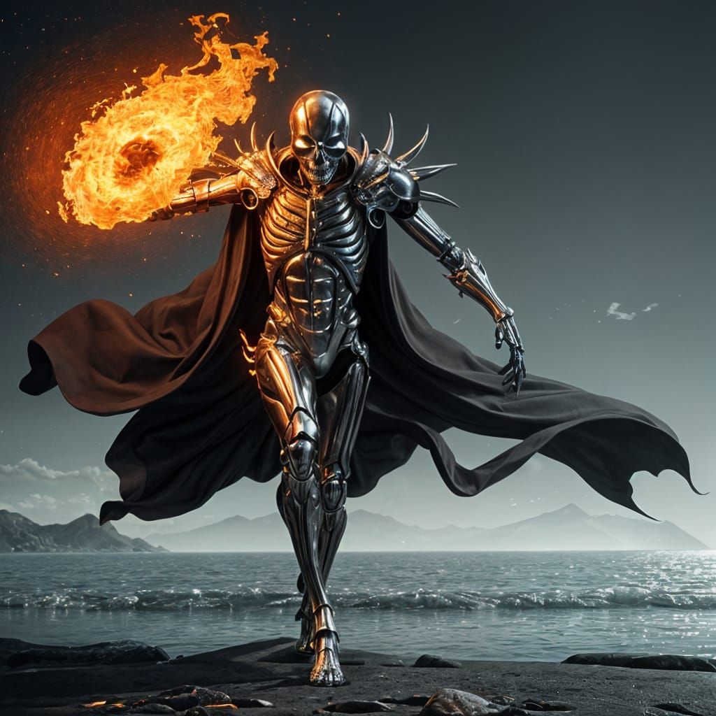 Flaming Skeletal Figure in Cinematic Lighting