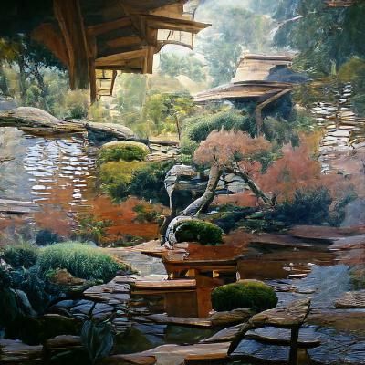 Japanese Tea Garden as Oil Painting