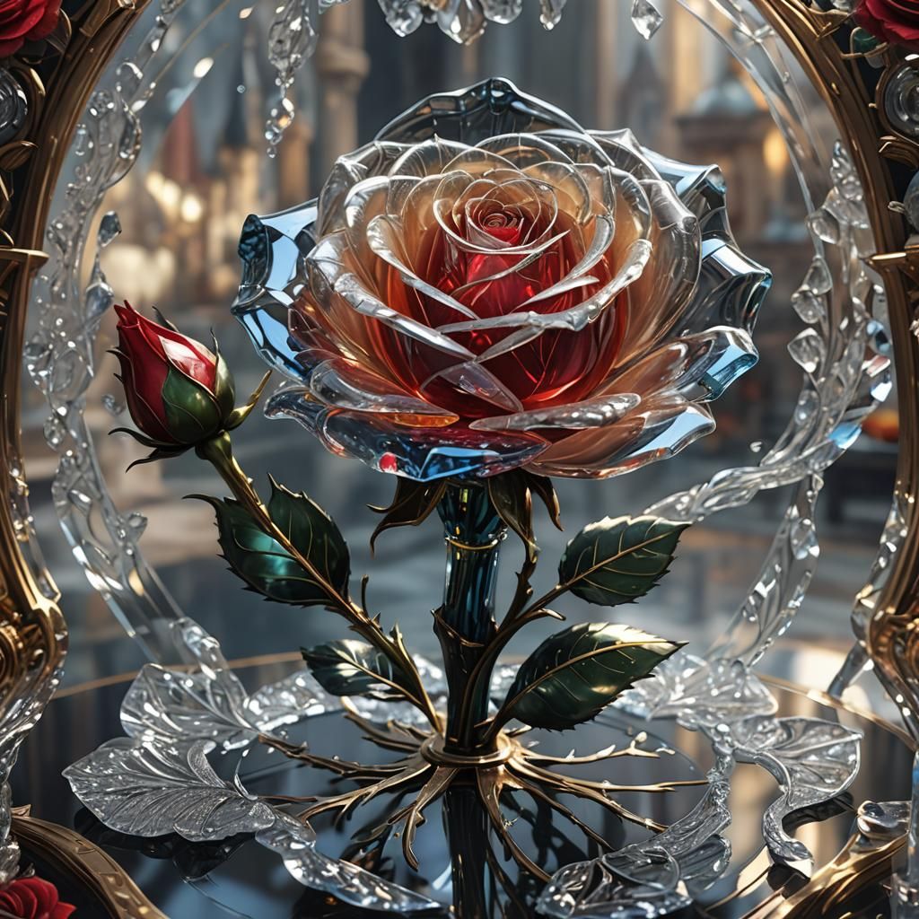 Magnificent Crystal Rose on Ivory Table