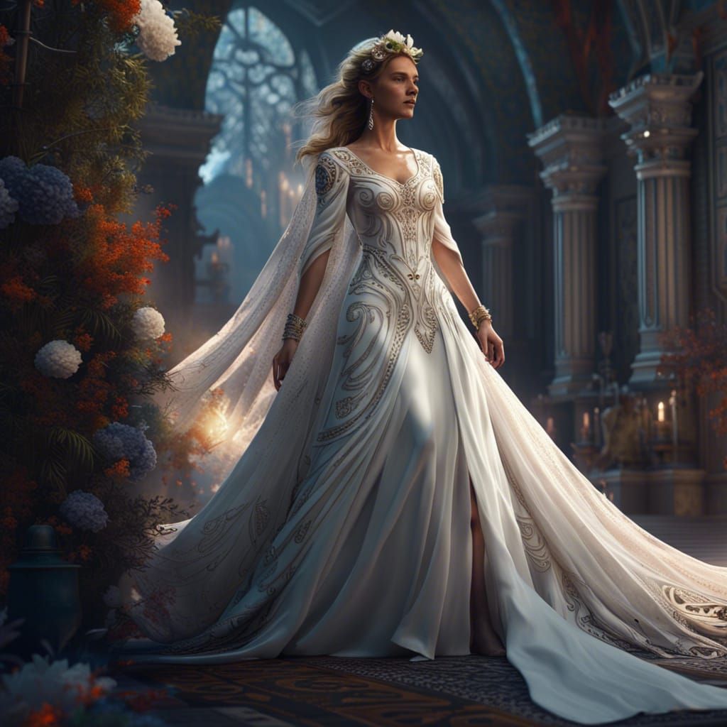 Woman in Long White Wedding Dress: Matte Painting