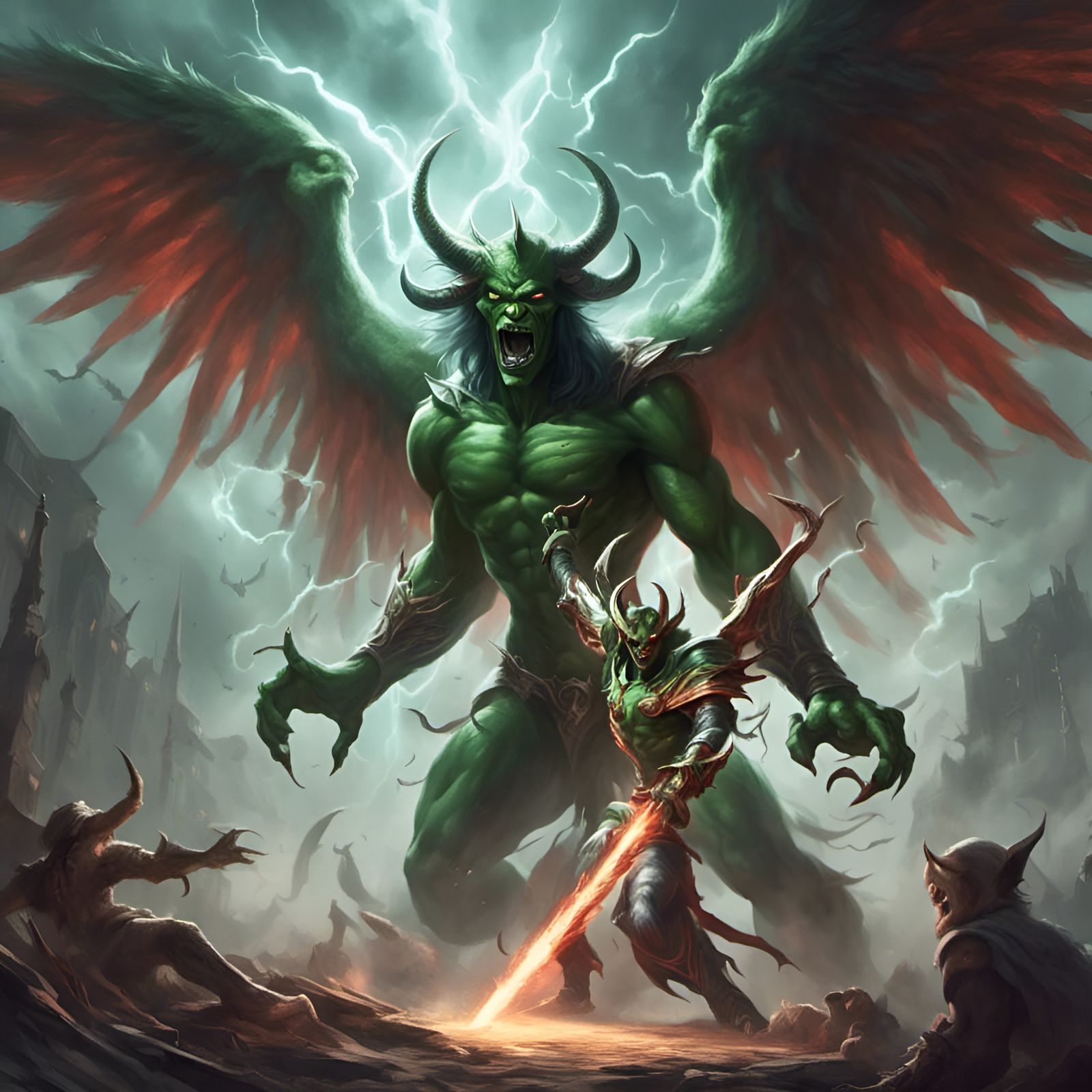 Angel Attacks Demon with Lightning