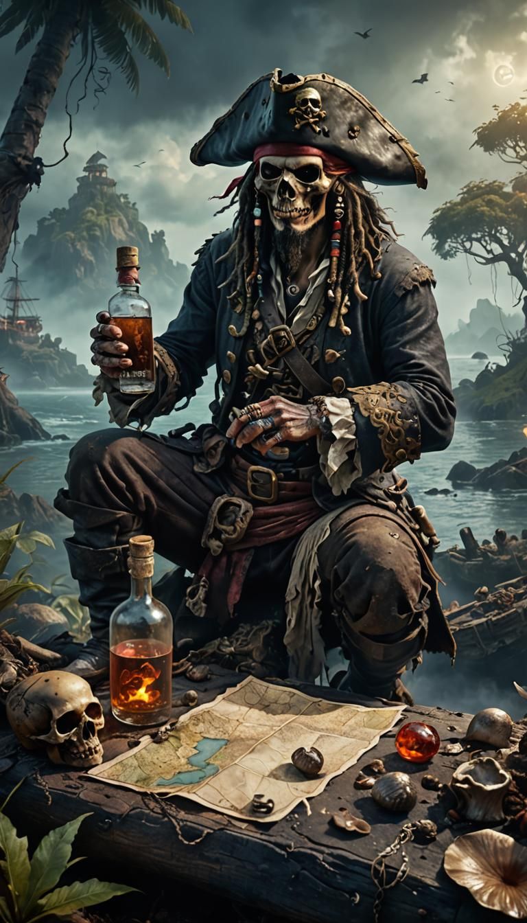 Decomposed Pirate with Map, Fantasy Concept Art