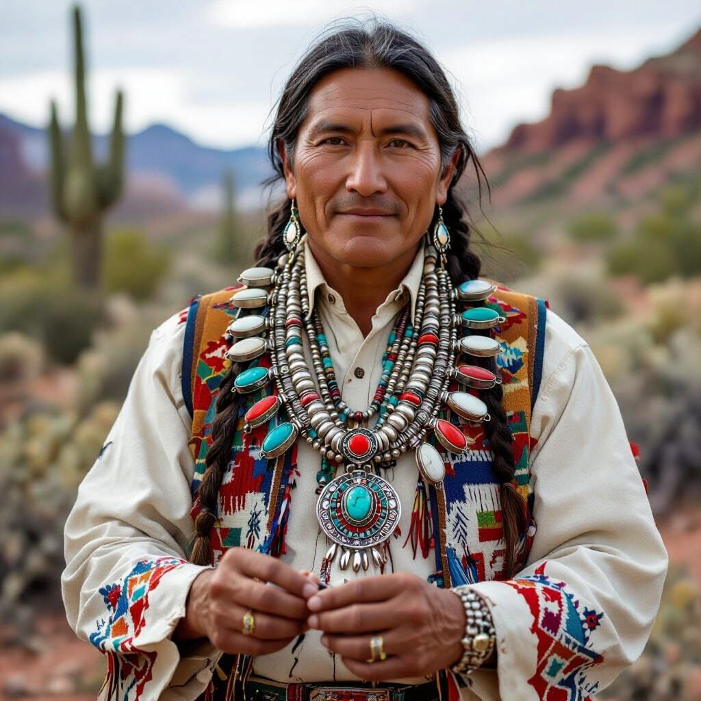 Navajo Silversmith Crafts Squash Blossom Necklace