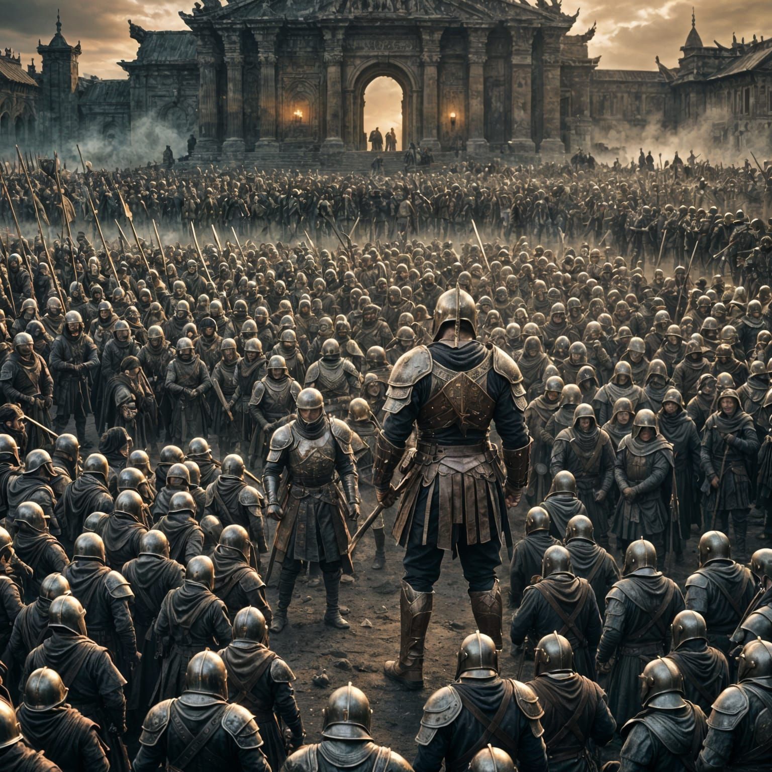 Hyperrealistic Warrior King in Ancient Setting