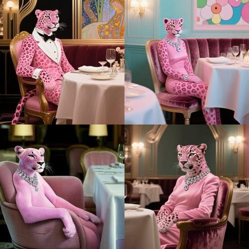 Pink Panther Enjoying Fine Dining Experience