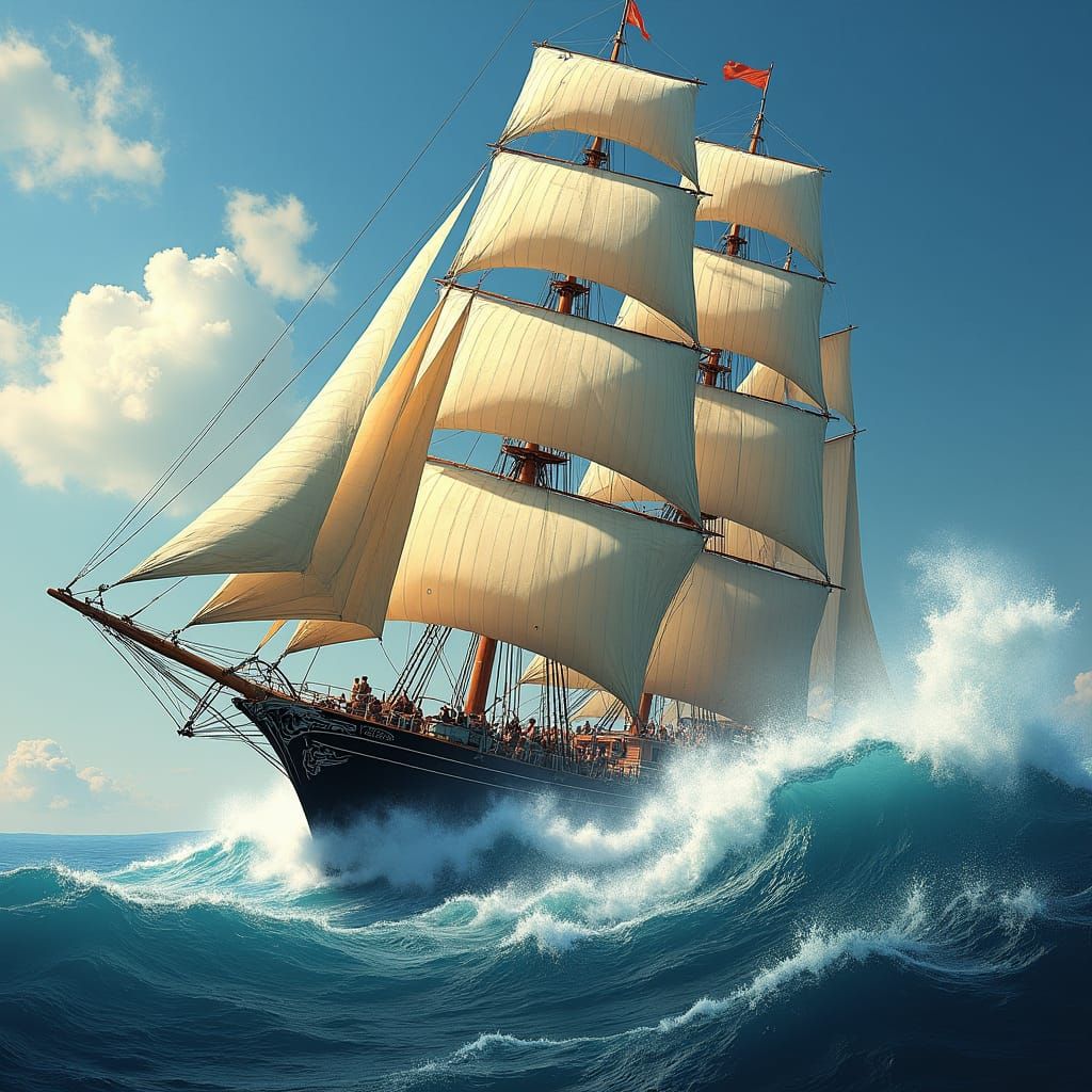 Gaff-Rigged Cutter Yacht Sailing in High Winds