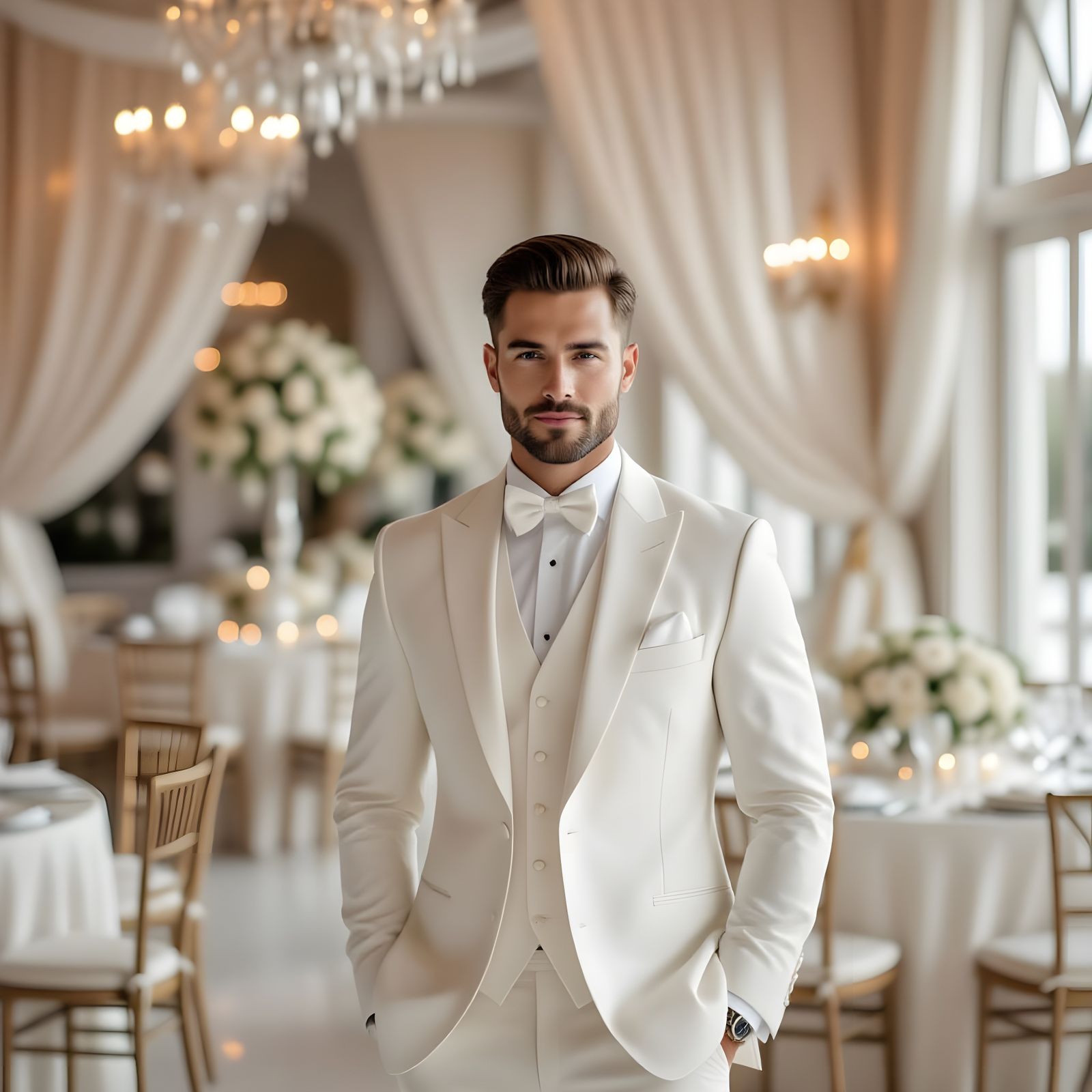 Man in White Suit at Elegant All-White Wedding