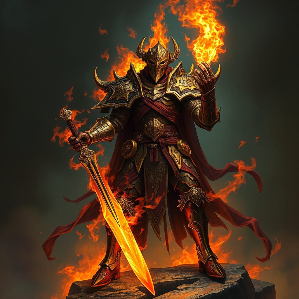 Epic Gothic Warrior in Fiery Armor