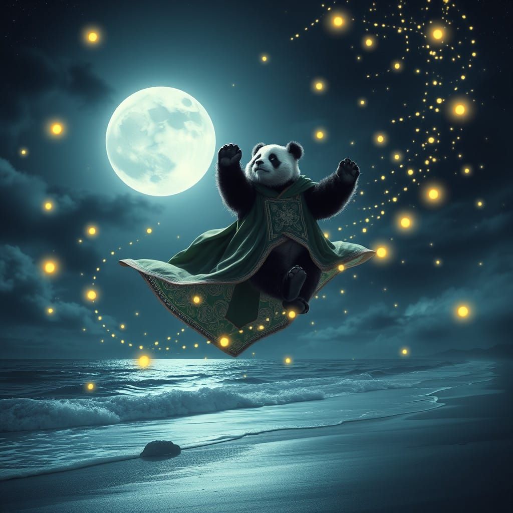 Flying Panda on a moonlight night