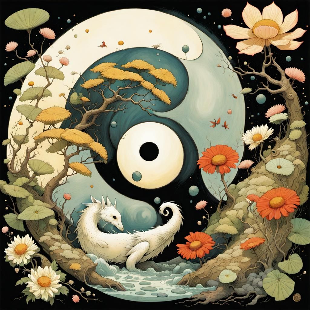 Spring and Summer in a yin-yang symbol