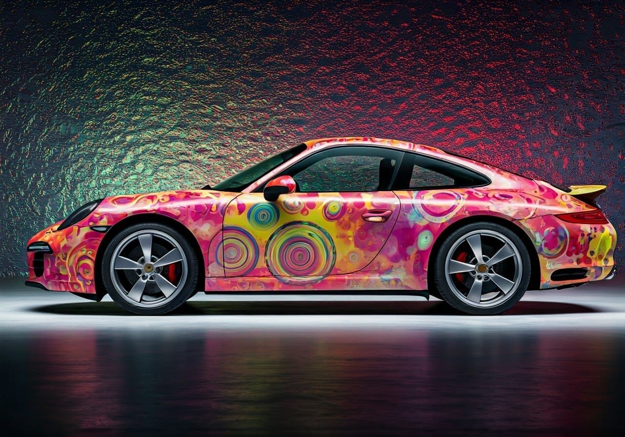Psychedelic 2025 Porsche 911 Carrera Coupe in Futuristic Pop...