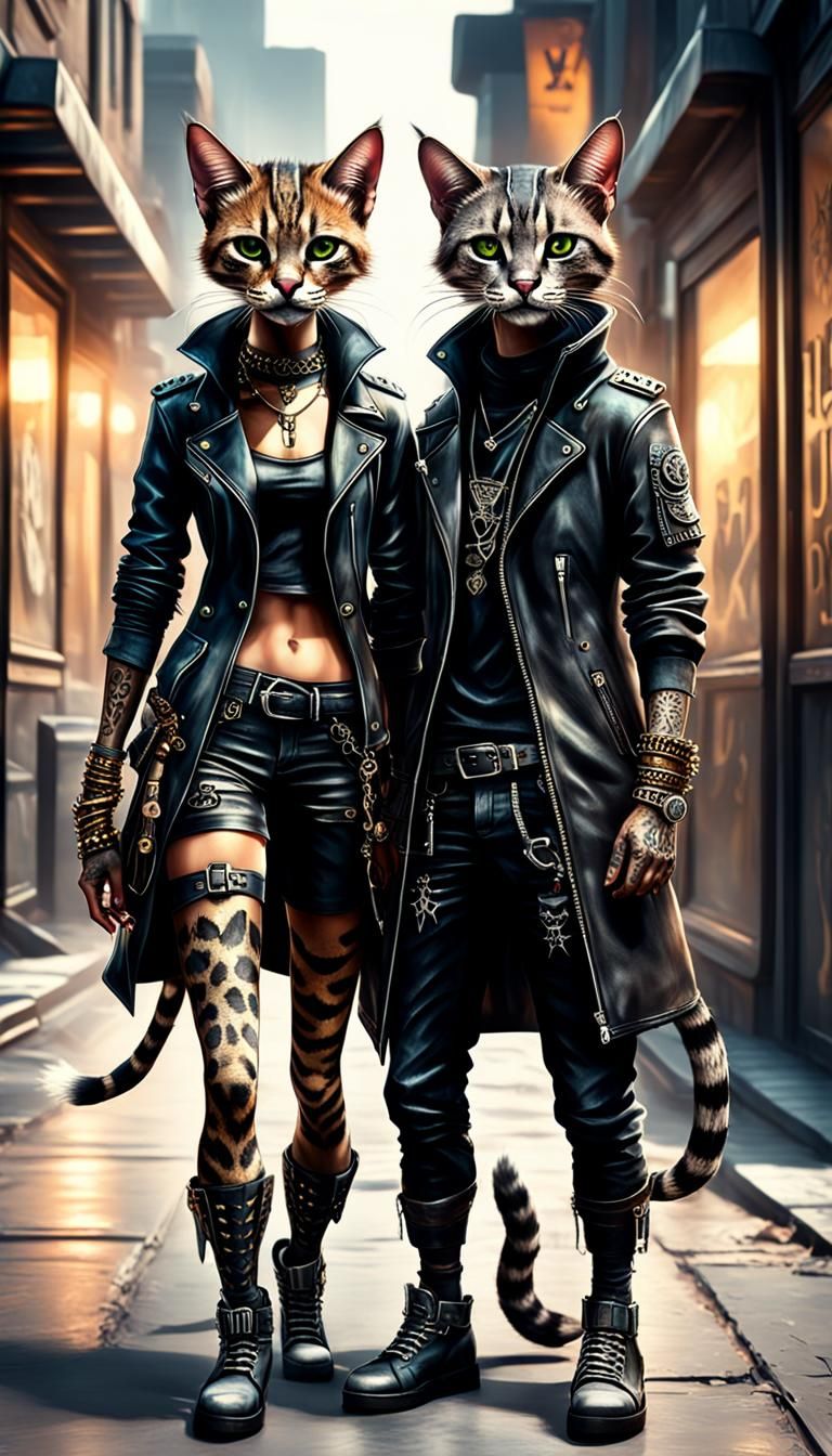 Punk Tabaxi Couple in High-Definition