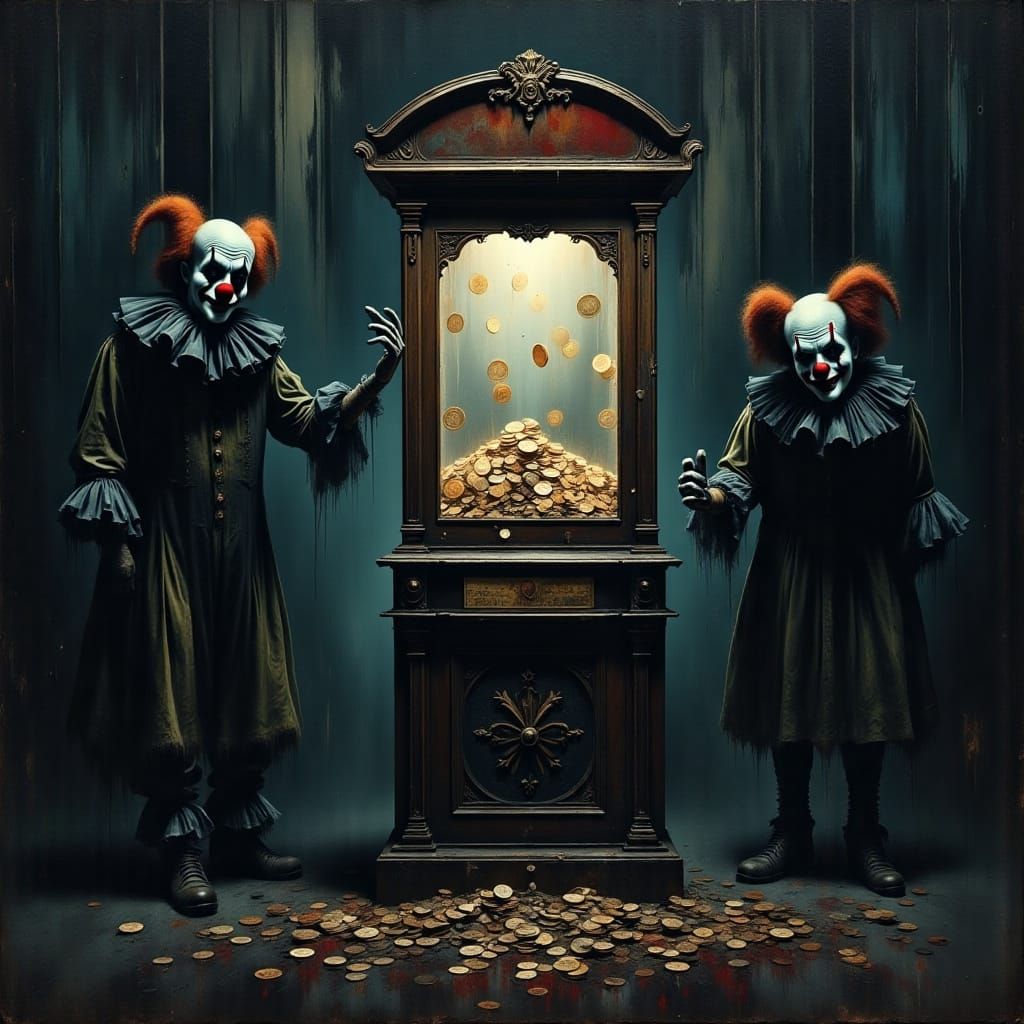 Melancholic Clown Confronts Fortune's Dark Side
