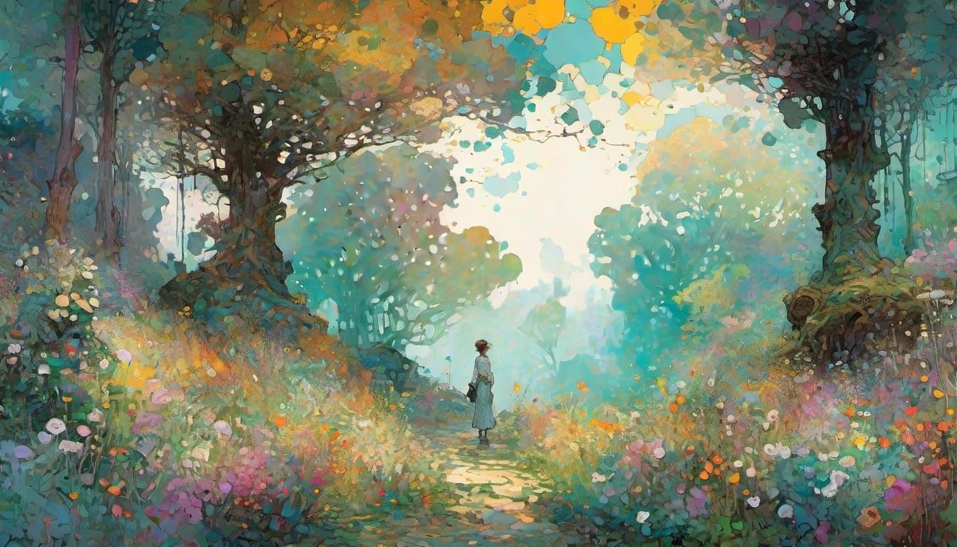 Impressionist Forest Landscape with Wildflowers