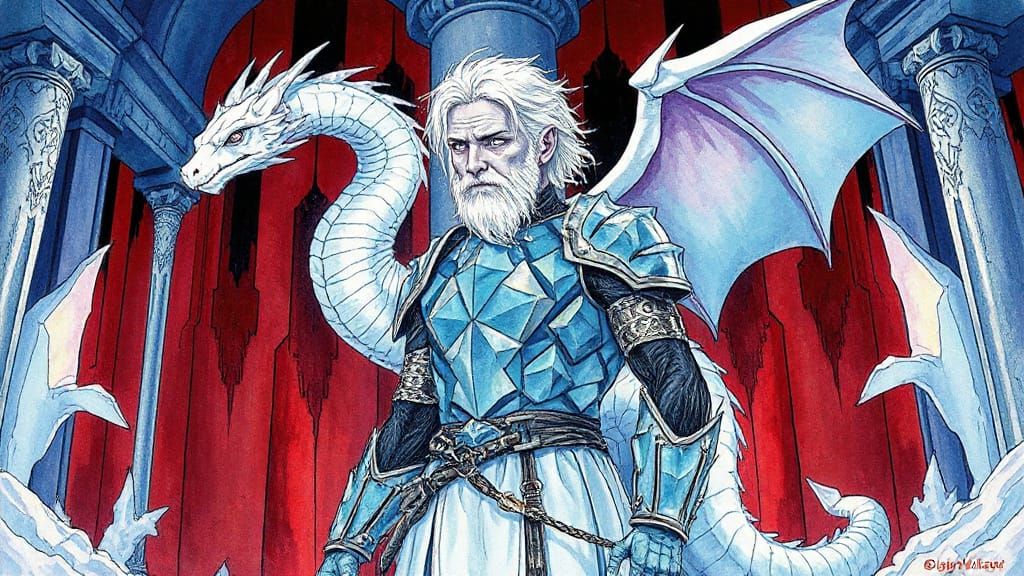 Immortal Ice-Druid Deity with Frostscale Dragon