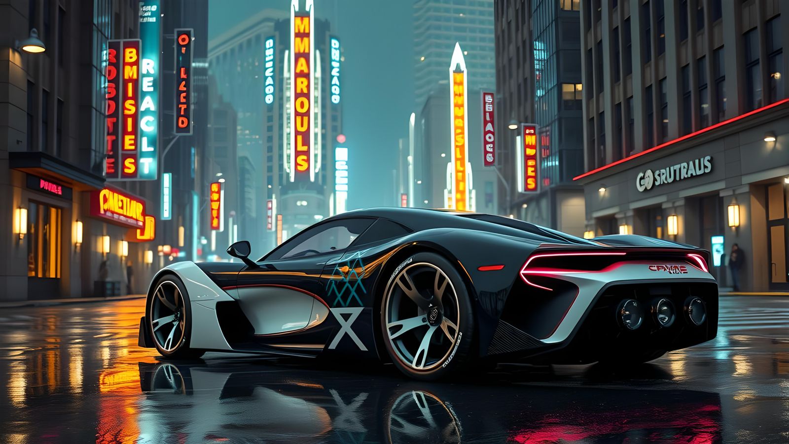 Art Deco Supercar at Night