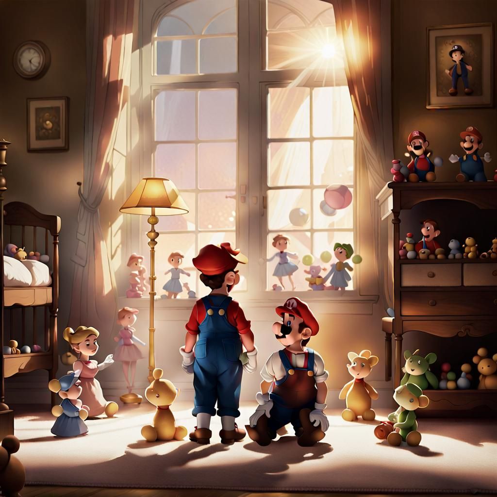 Mario Poppins in Nursery, Inspired by Frazetta