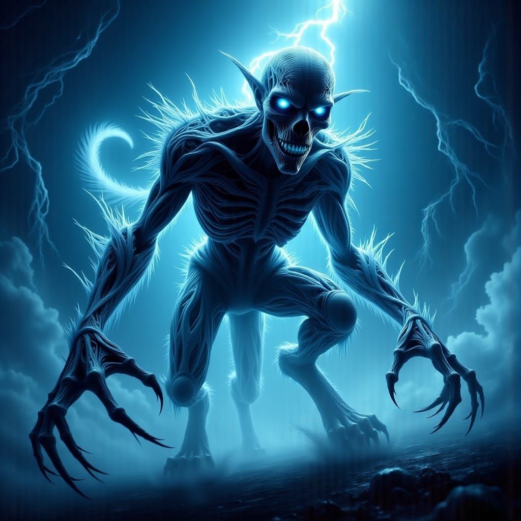 Biomechanical Air Monster Looms Over Dark Sky