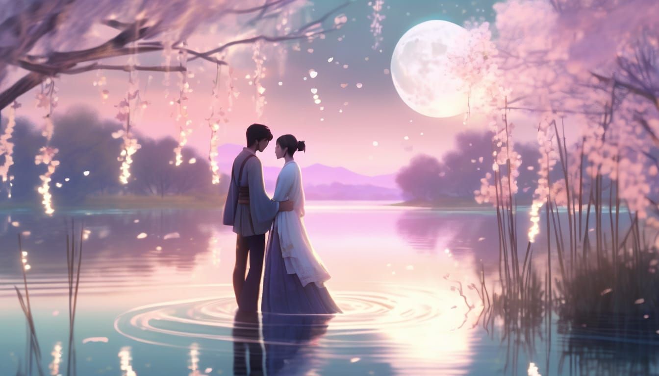 Lovers Gaze Under Moonlight in Fantasy Concept Art