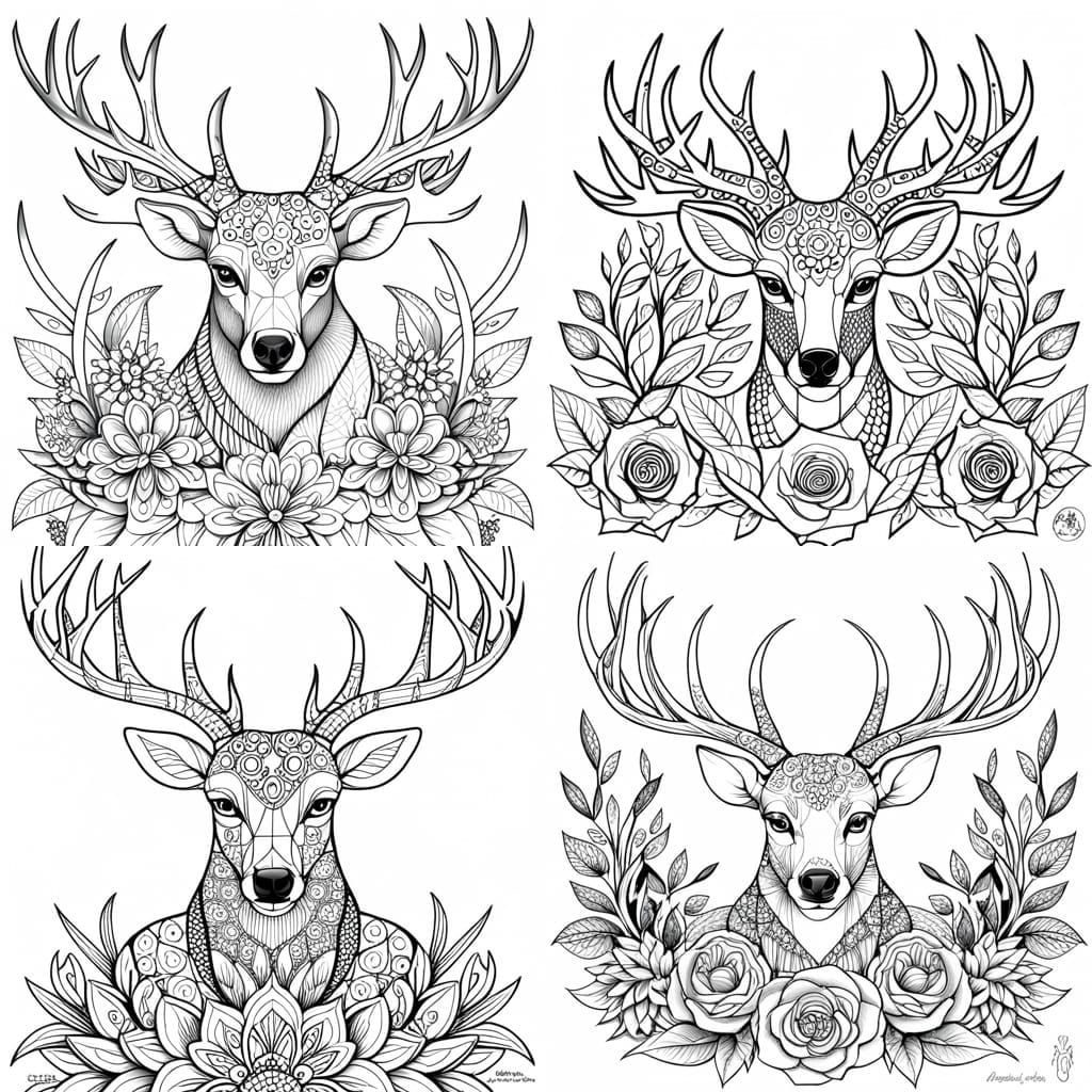 Intricate Deer Coloring Page for Adults