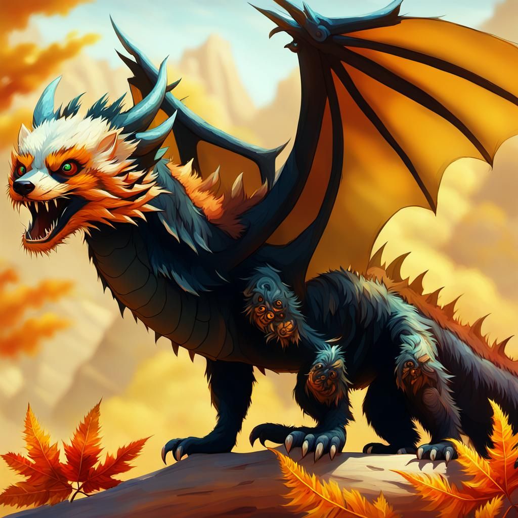 Red Panda Dragon in Autumnal Fantasy Art