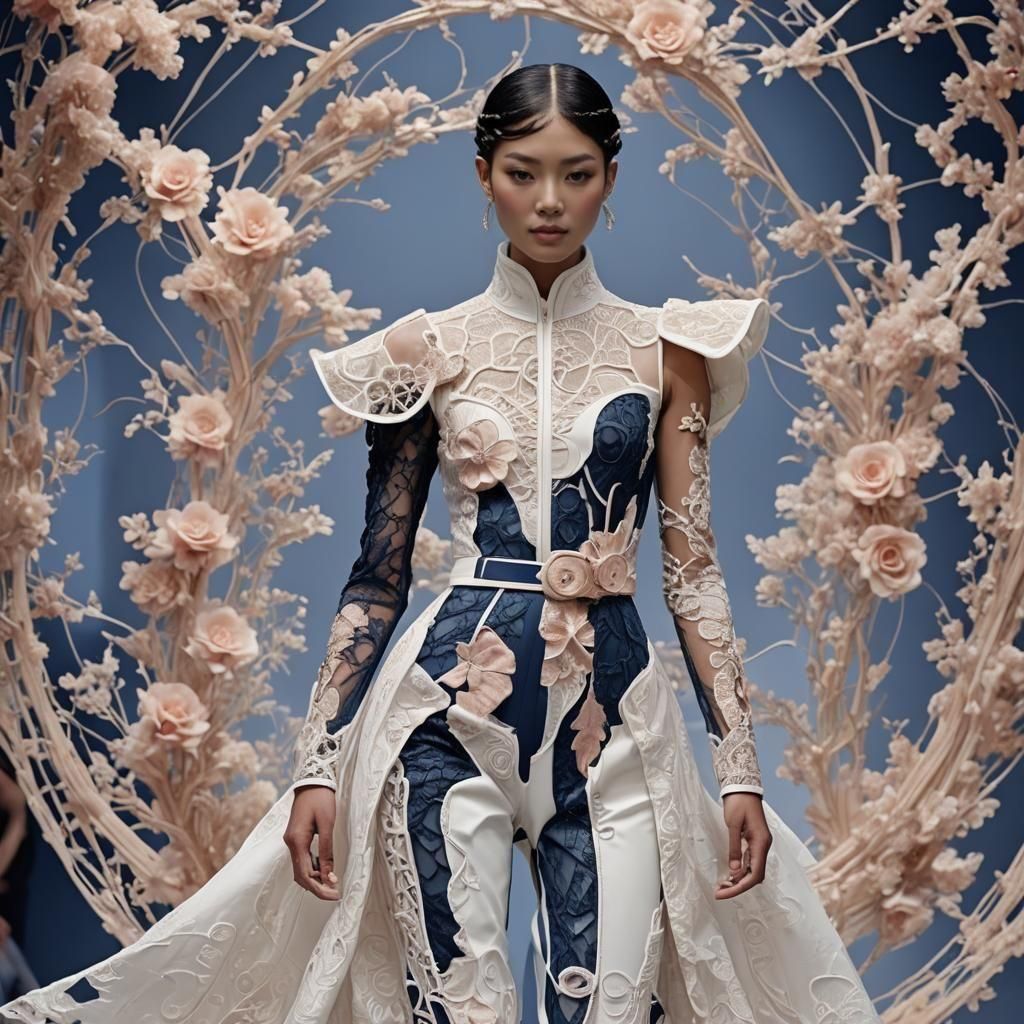 Avant-Garde Surrealist Pop Fashion in Indigo and Rose Gold