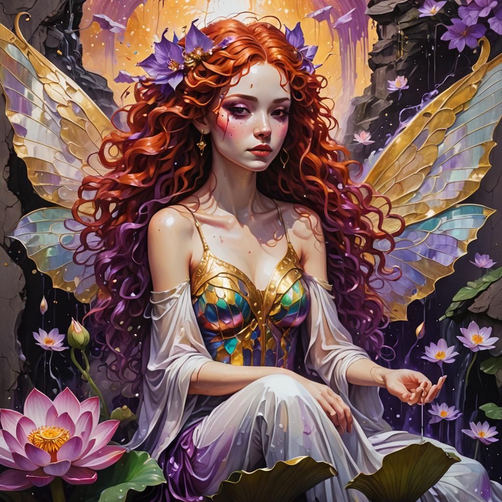 Red-Haired Fairy in Lotus, Graffiti Art