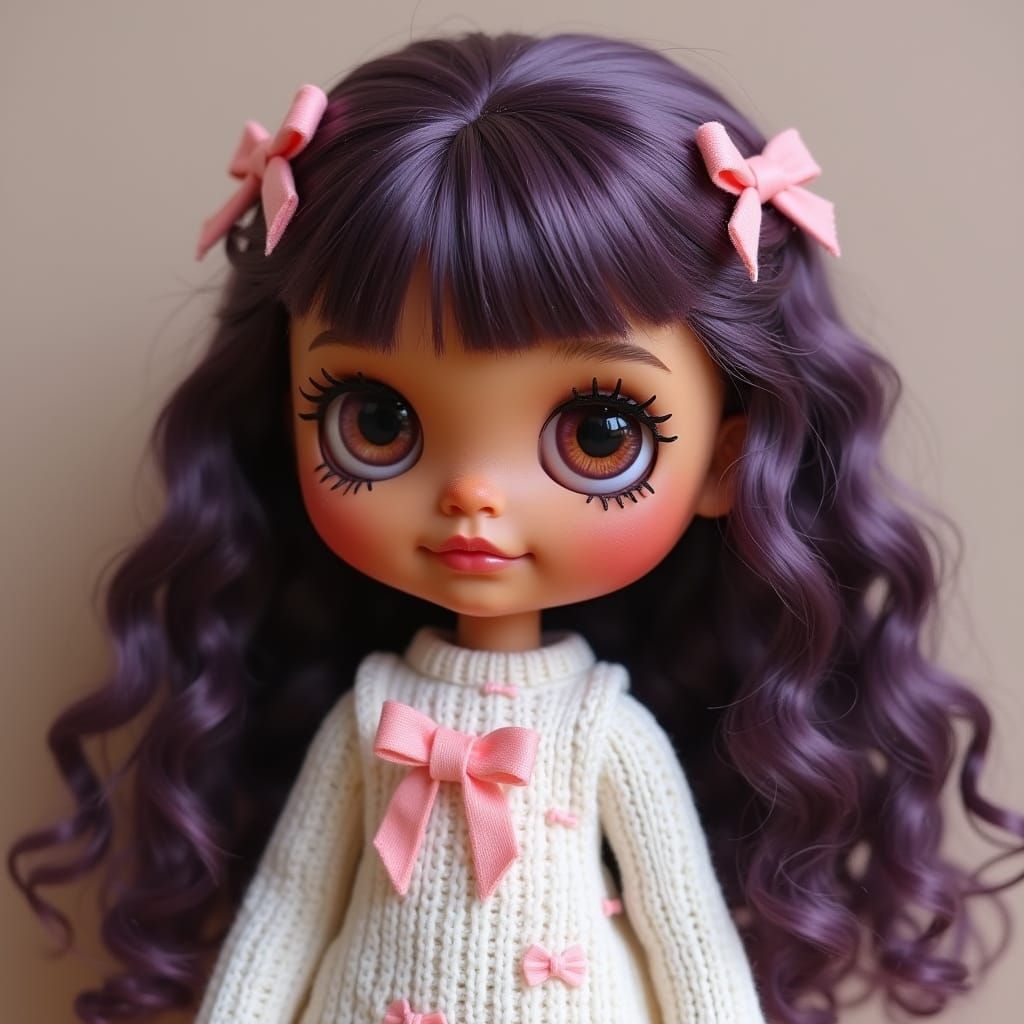 Adorable Tannish Blythe Doll in Whimsical White Dress