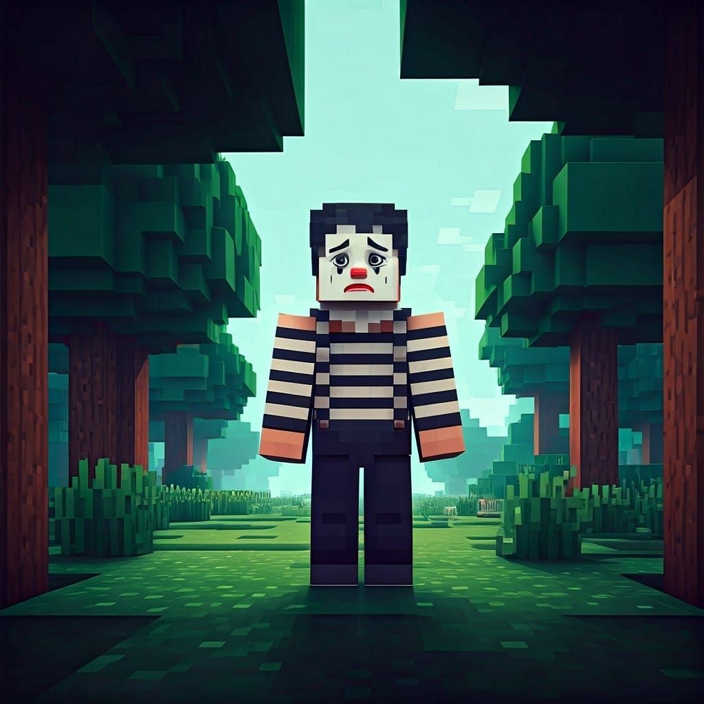 Minecraft Mime Movie Poster in Pixel Art Style