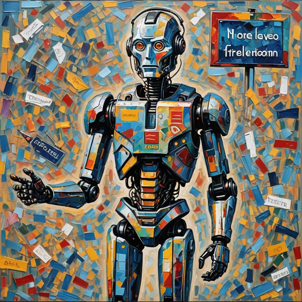 Cyborg AI Rallying for Human Freedom: Neo-Impressionism