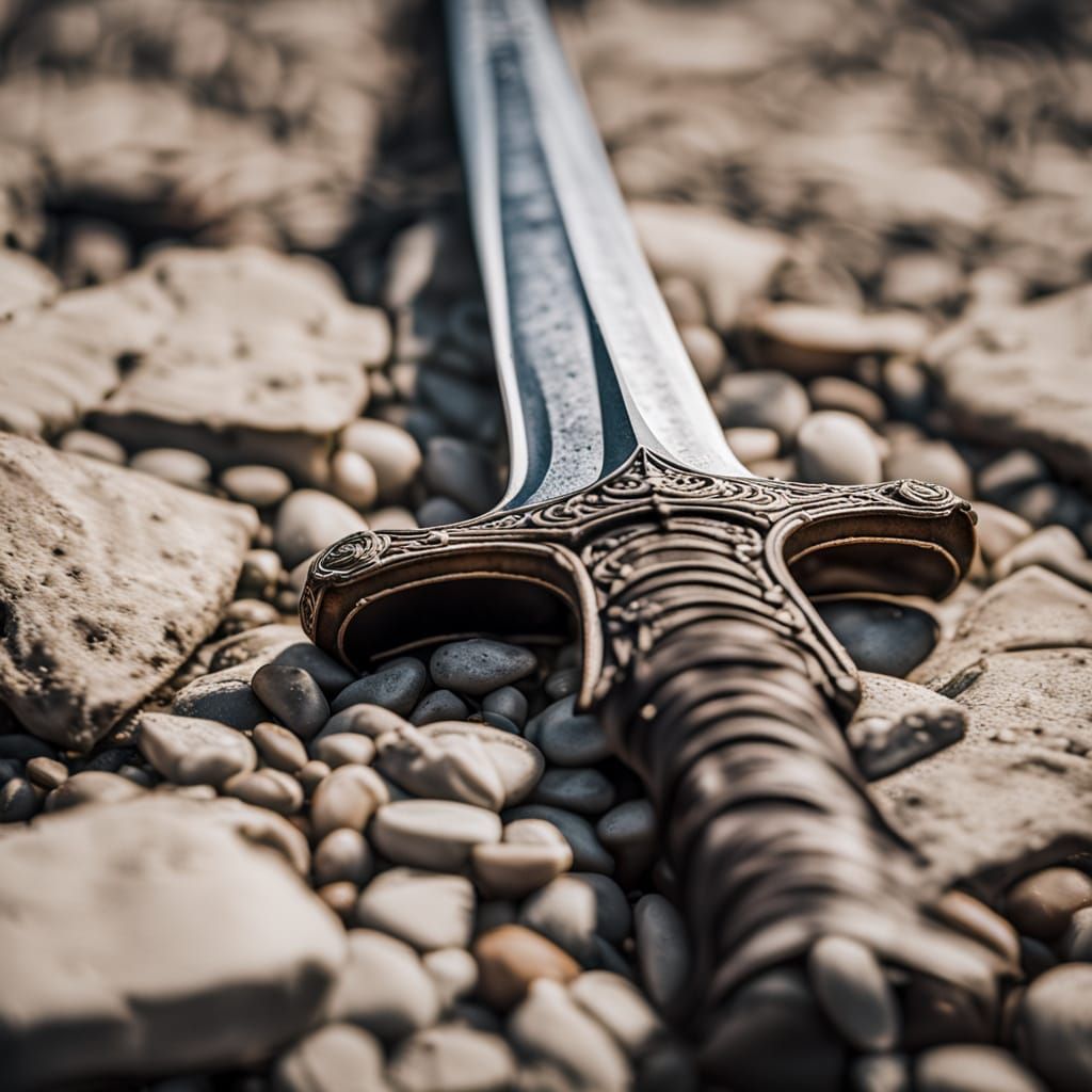 Ancient Stone Sword in Dramatic Lighting